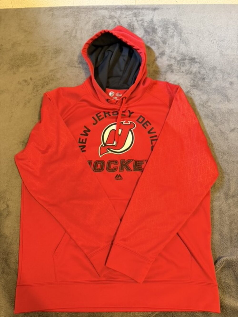 New Jersey Devils Hoodie Mens L Red Majestic NHL Pullover Hockey